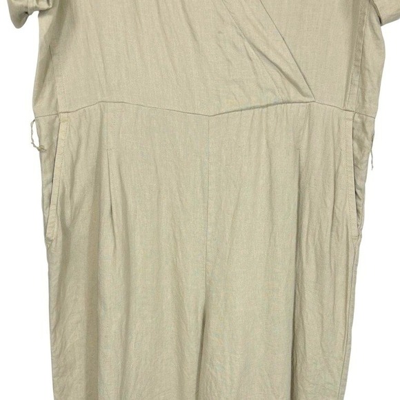 Everlane Womens Size 6 Flax Linen Blend Short Sleeve Jumpsuit Cropped Khaki‎ - Picture 7 of 14